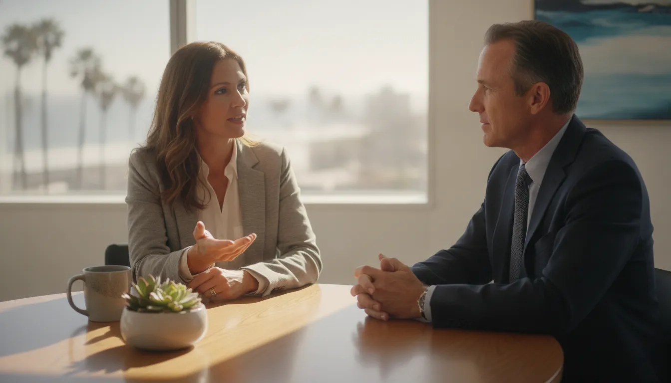 California employee speaking with an employment lawyer about a workplace pay concern