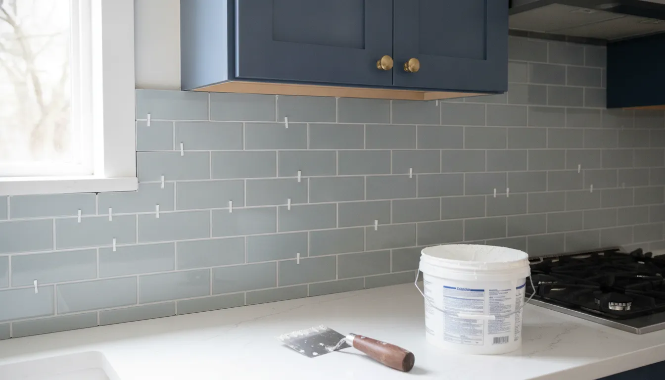planning kitchen backsplash installation around cabinets and countertops