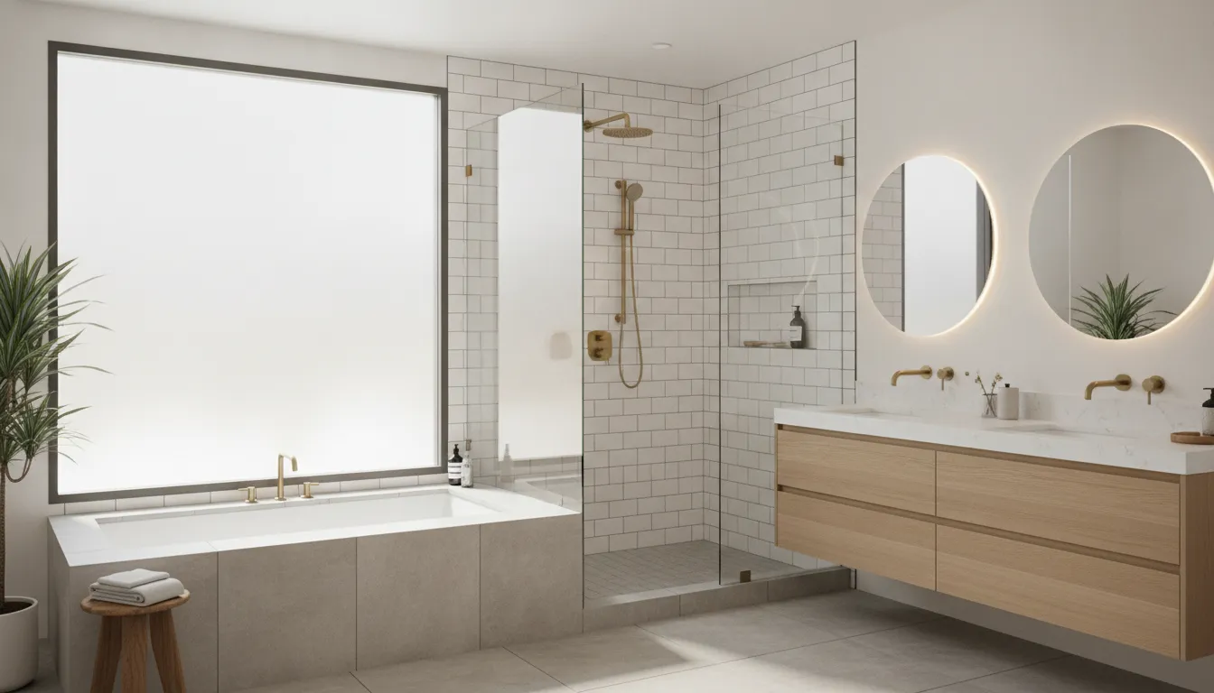 Newly remodeled San Diego bathroom with walk-in shower and modern vanity