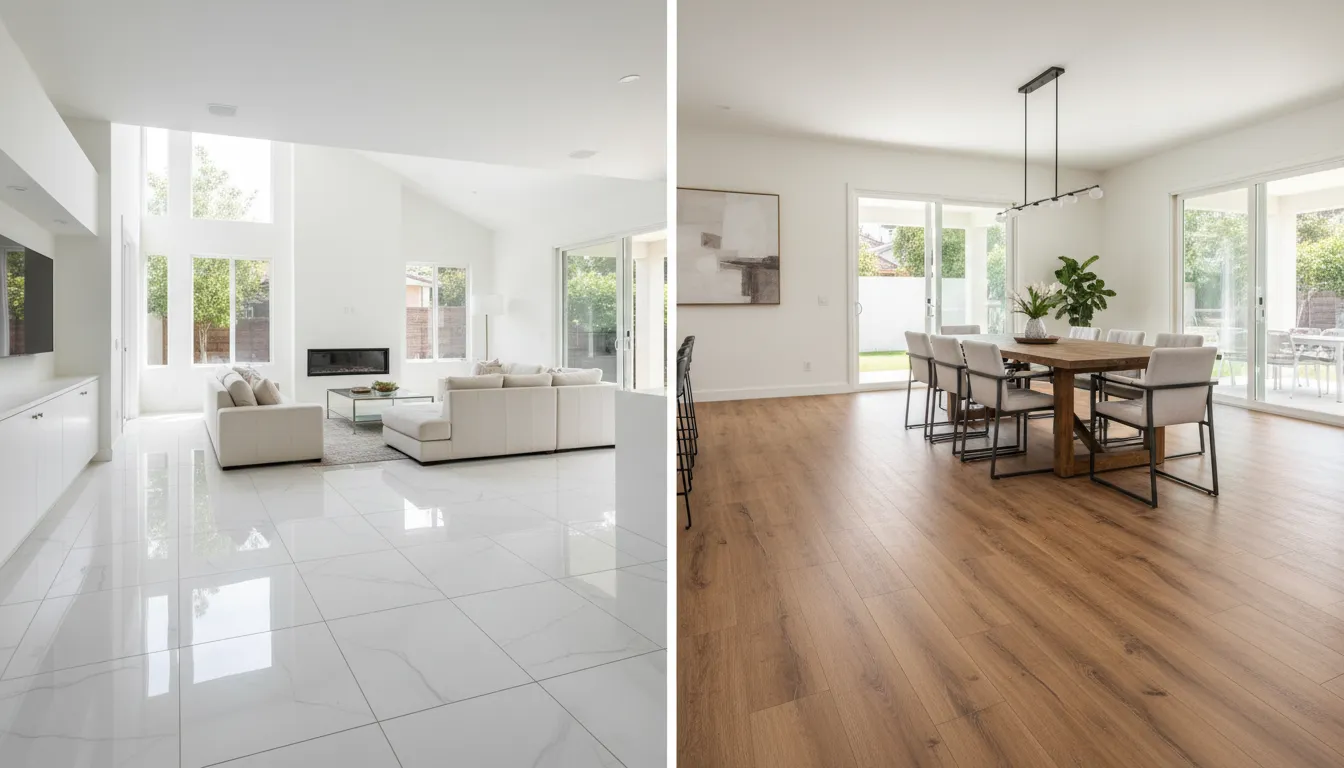 Tile vs LVP flooring materials compared in a modern San Diego home