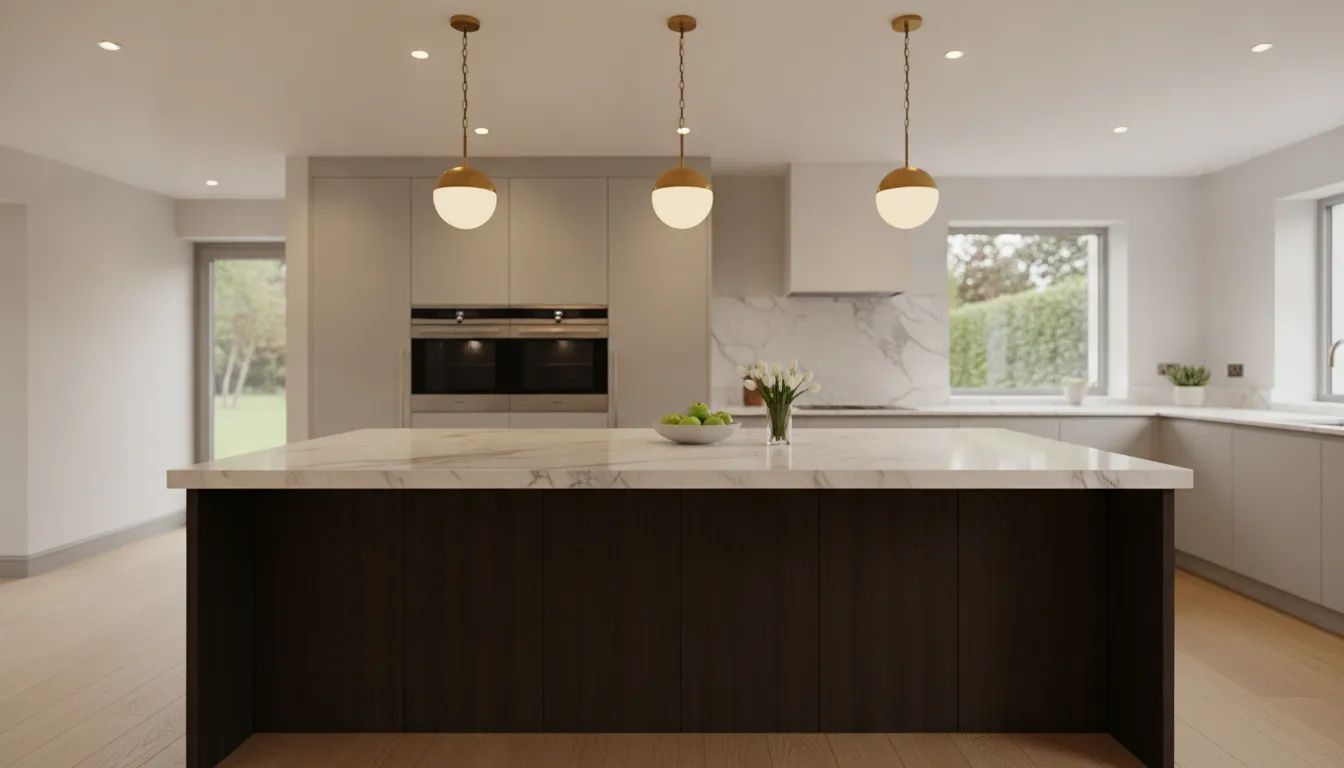 Kitchen island lighting with three pendant fixtures