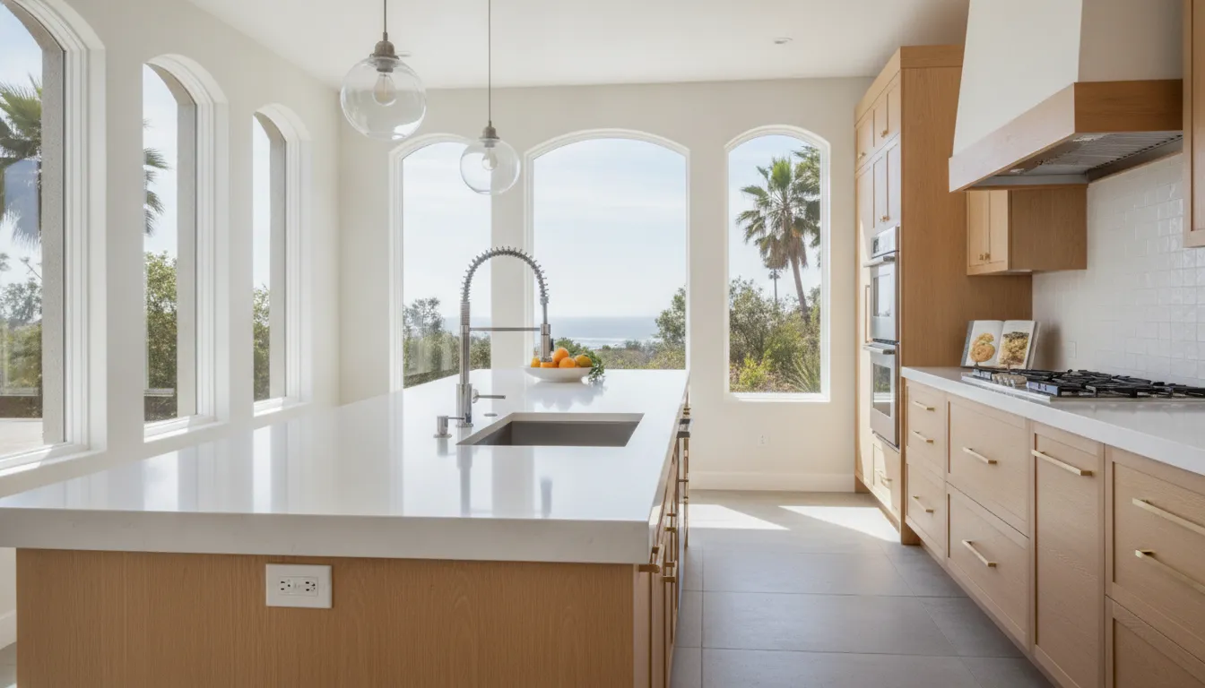 Undermount kitchen sink with quartz countertop