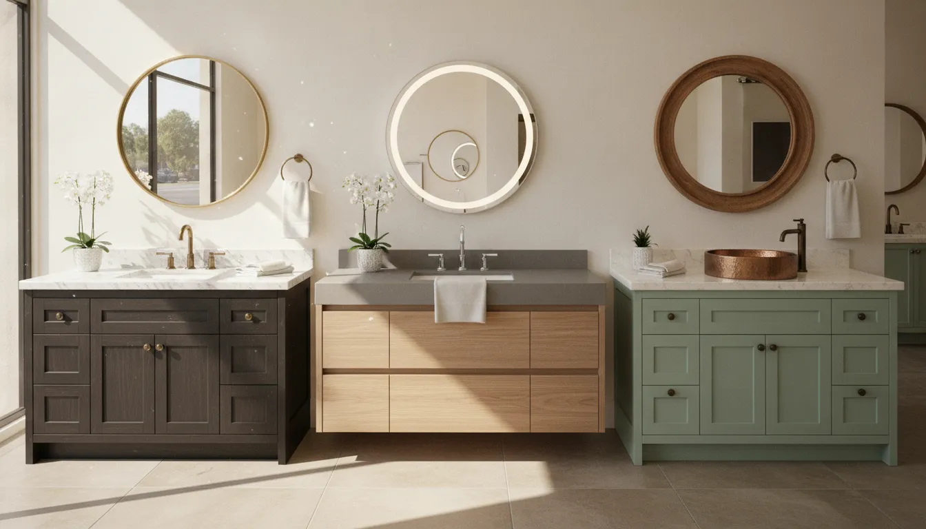 Bathroom vanity display showing three styles in King Remodeling showroom