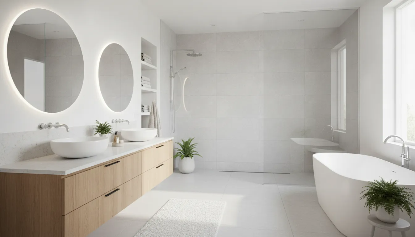 Modern renovated master bathroom with walk-in shower from a San Diego whole home remodel
