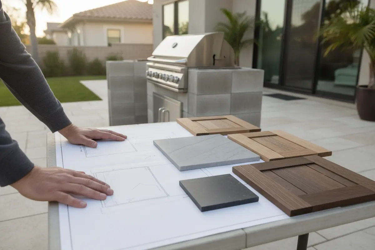 Planning utility locations and material selections for an outdoor kitchen