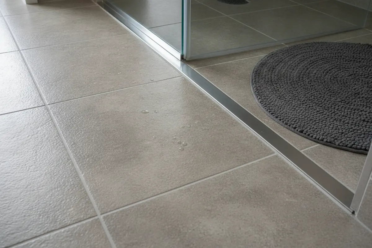 Textured bathroom tile near a shower for improved footing