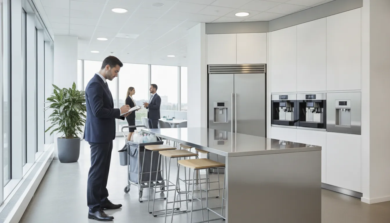 How to Hire Day Porter for Corporate Office Needs Day porter reviewing a corporate office break room service route