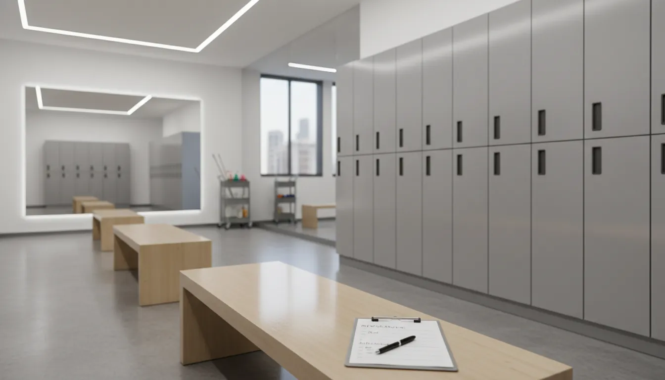 Gym Cleaning Checklist for Facility Managers Locker room inspection area included in a gym cleaning checklist