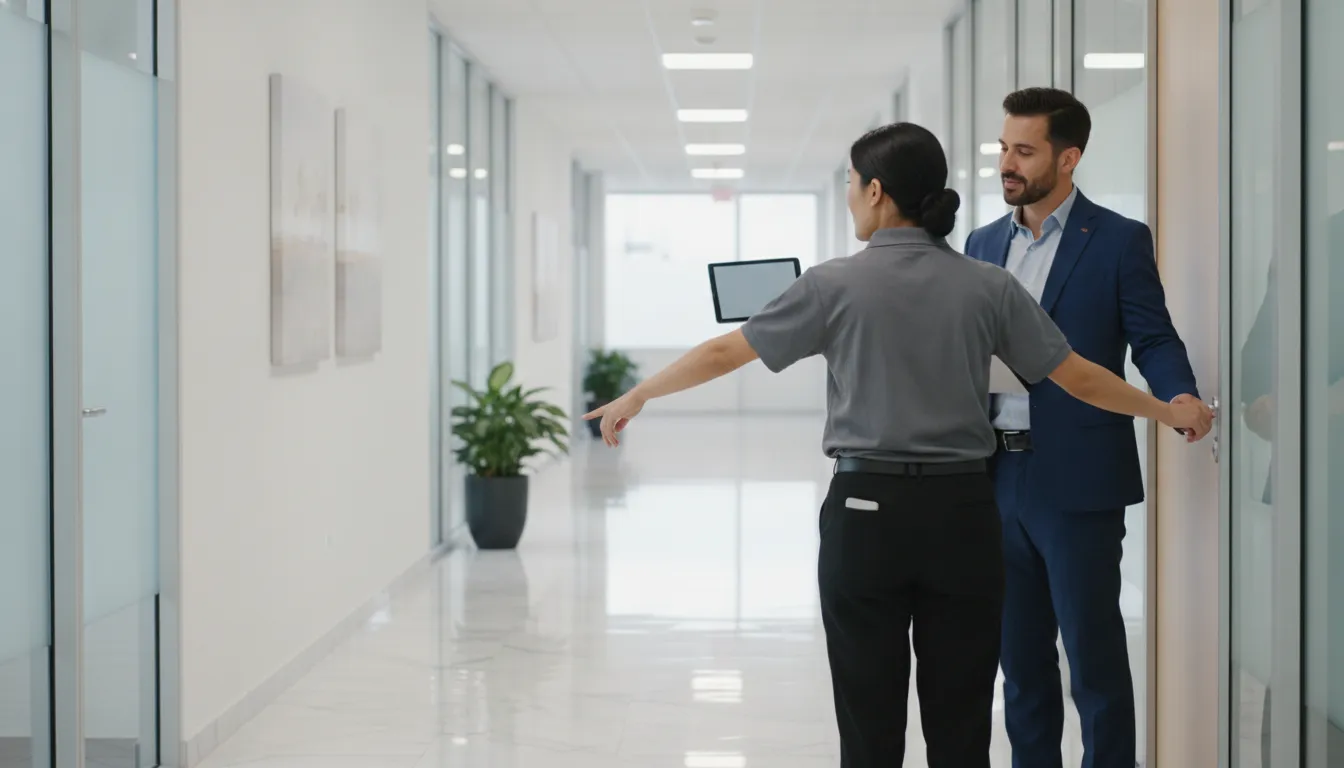 White Glove Cleaning for Business: A Buyer Guide Commercial cleaning supervisor conducting a white glove cleaning for business quality walkthrough