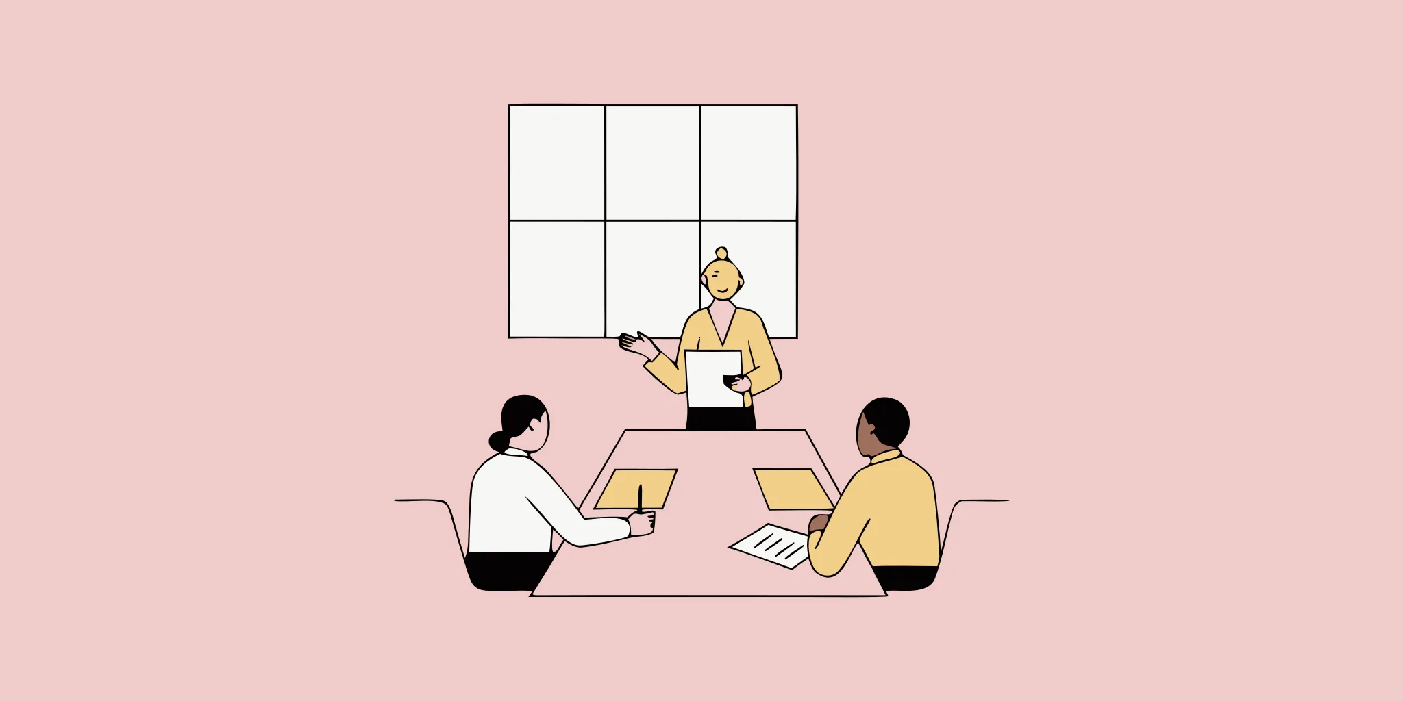 Consultant presenting a client-ready security report to business stakeholders across a conference table