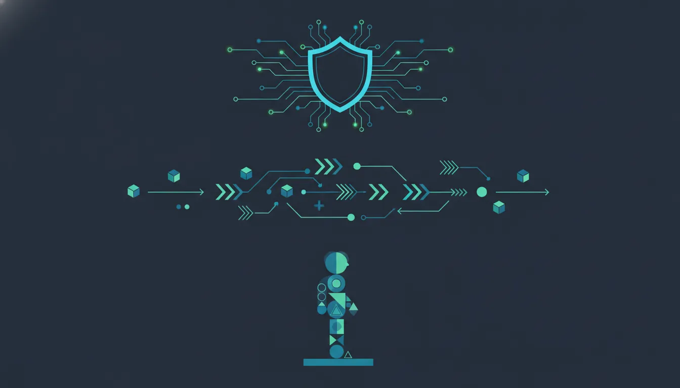 Text-free vector illustration of people, process, and technology layers in a lean security operations center