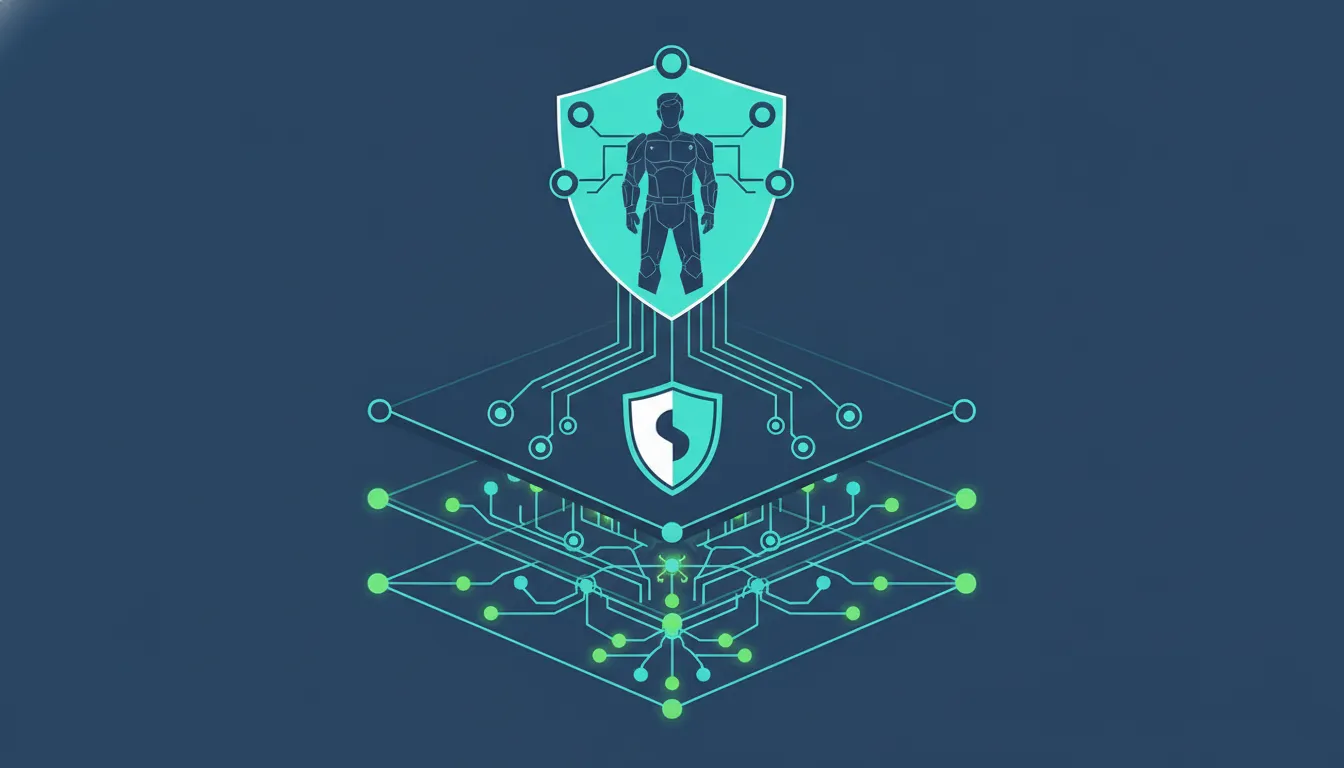 Thin-line illustration of security governance connected to a cyber operations network