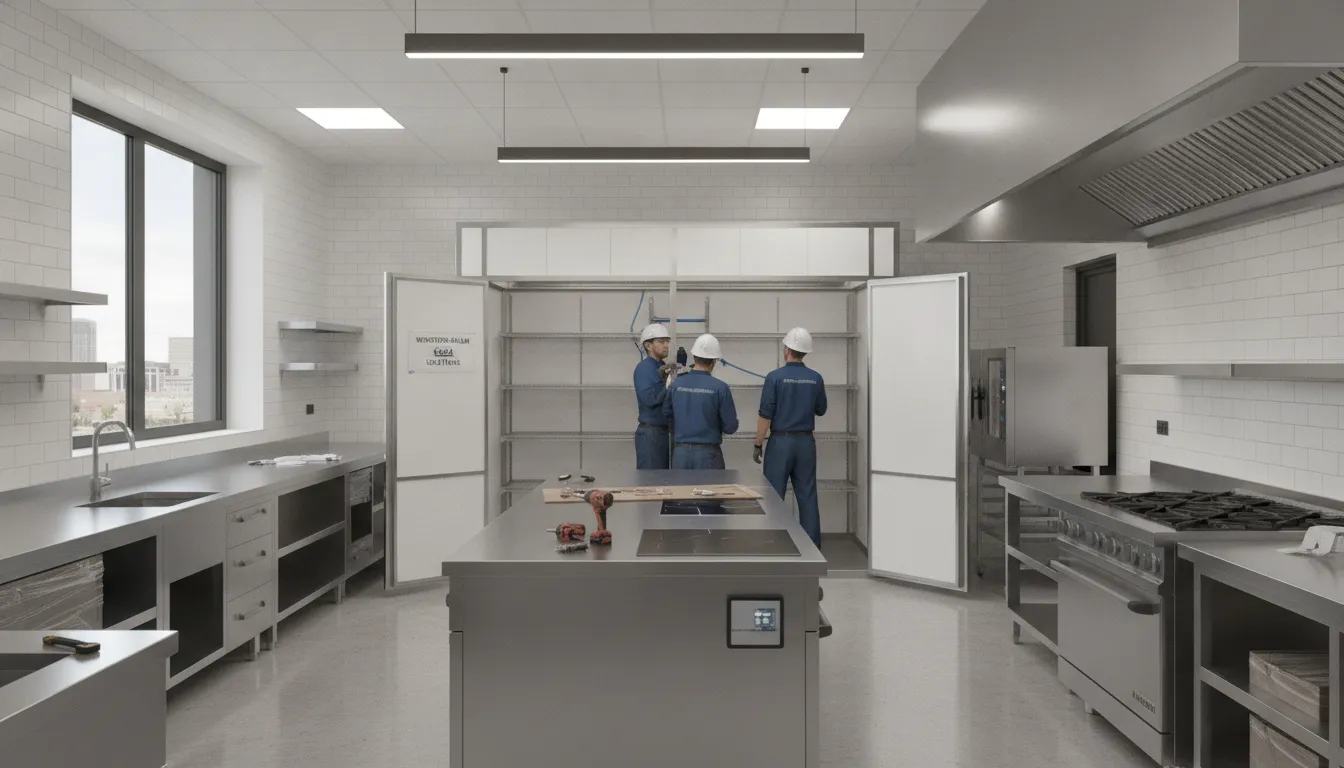 Commercial kitchen with custom walk-in cooler installation in Winston-Salem by certified technicians