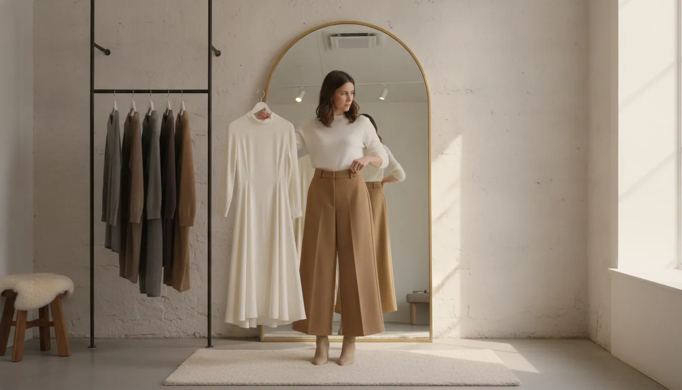 Comparaison de différentes longueurs de vêtements devant un miroir
