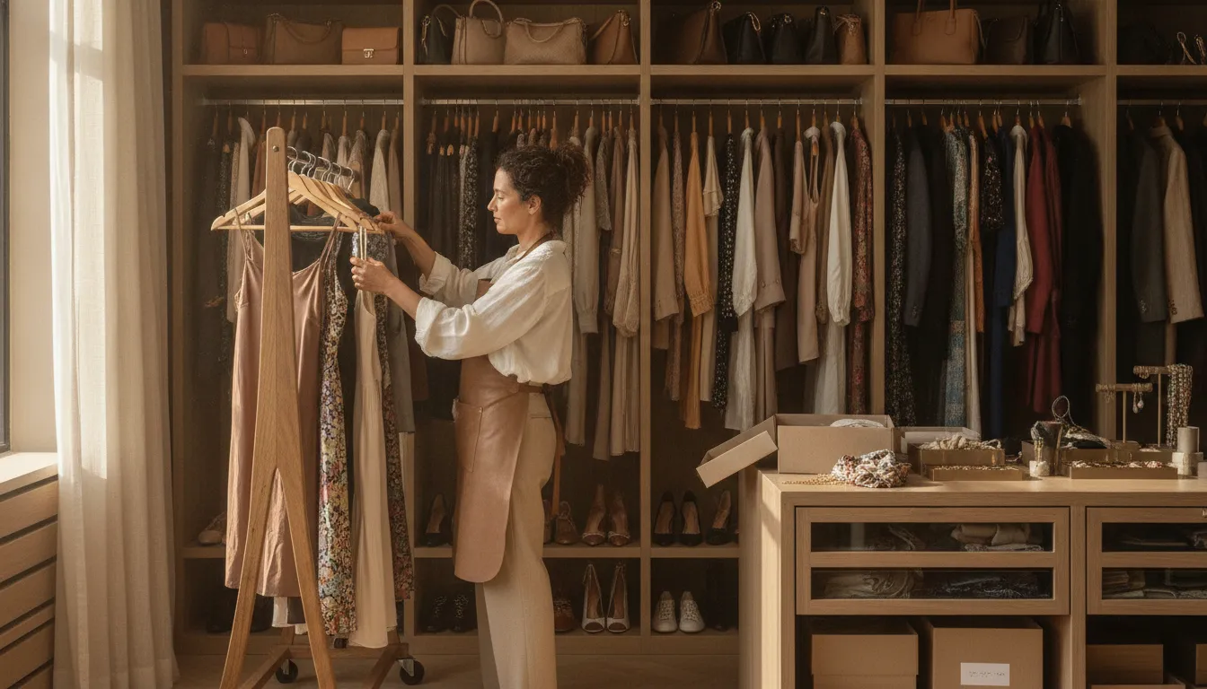 Femme préparant sa garde-robe avant une séance de relooking femme