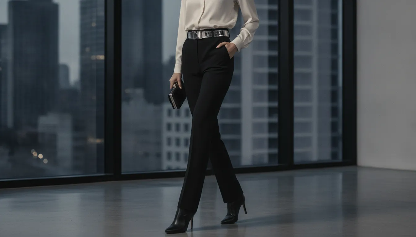 Un pantalon bootcut noir élégant et structuré pour femme