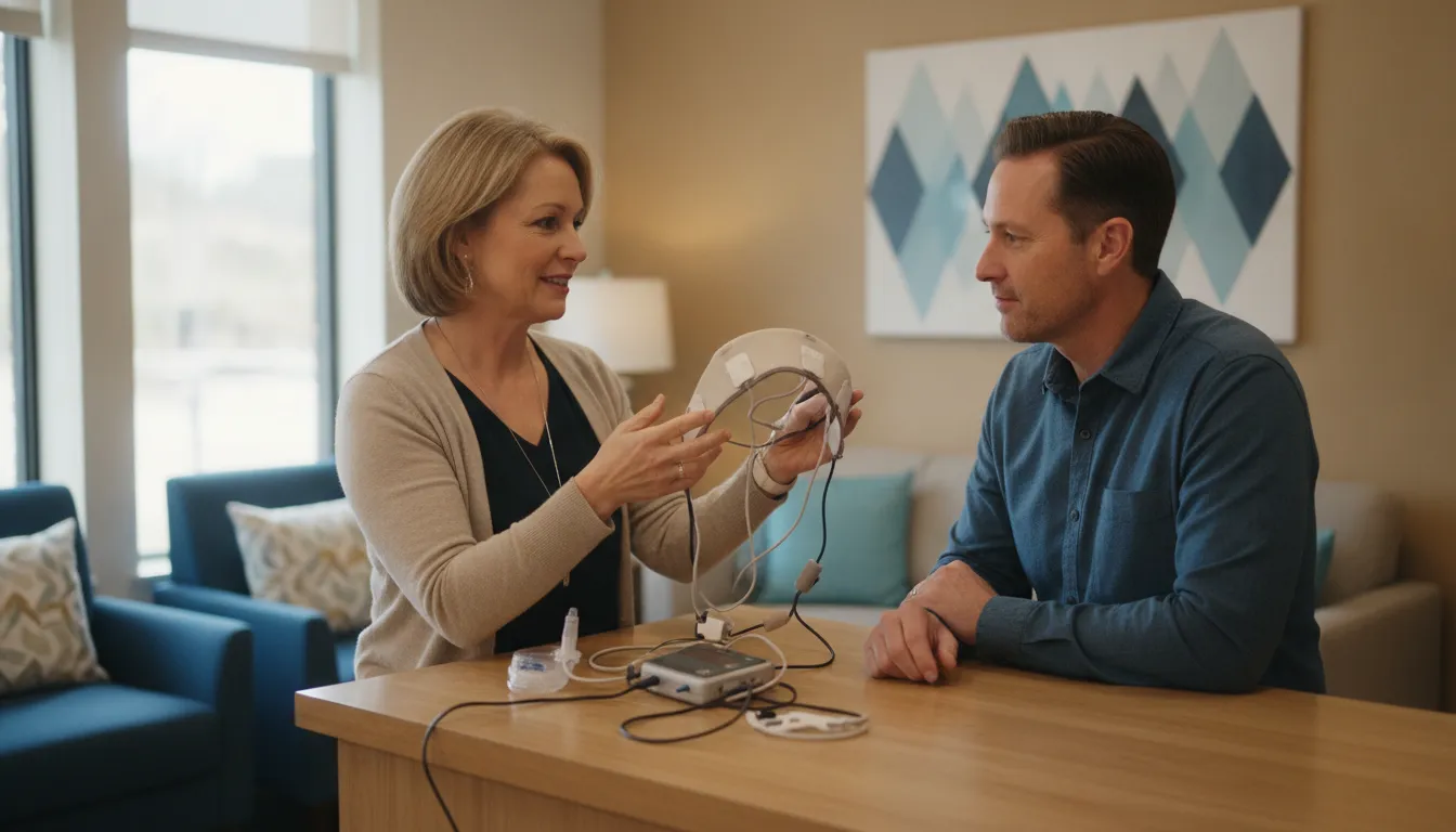 Sleep physician reviewing sleep study findings with an adult patient