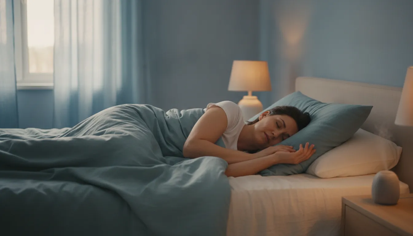Adult sleeping on their side in a calm bedroom while airway factors are considered