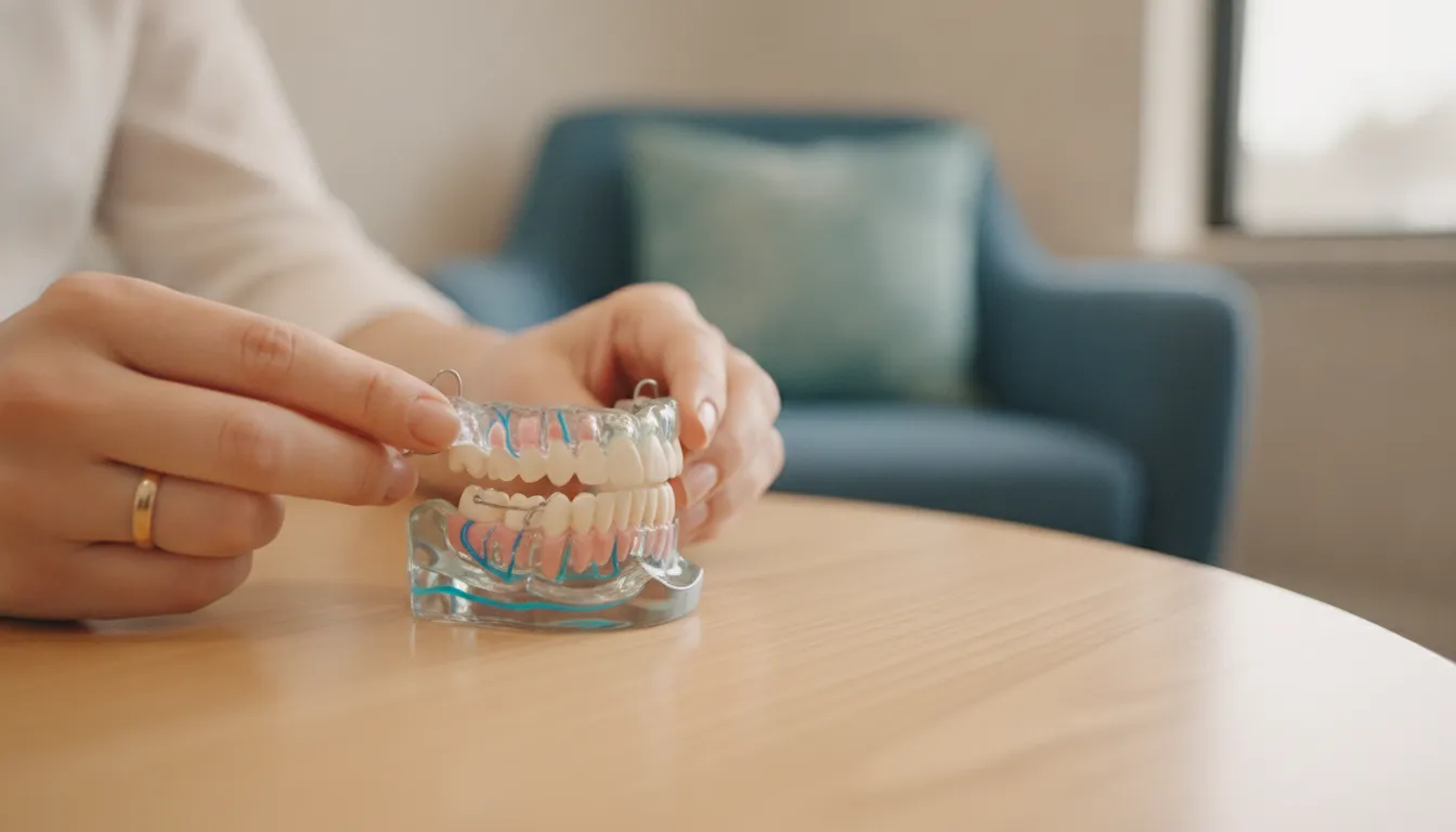 Custom oral appliance and jaw model used to discuss individualized TMJ care