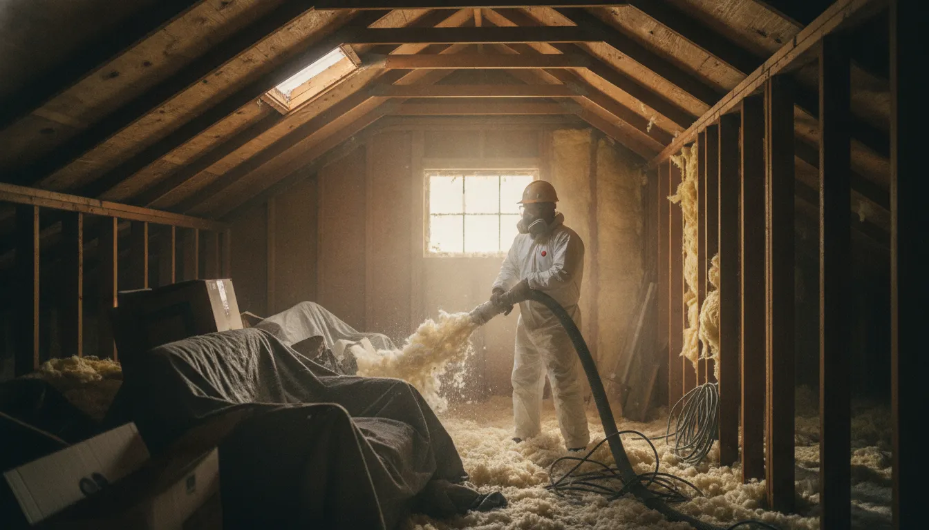 Attic insulation installation in a Houston area home