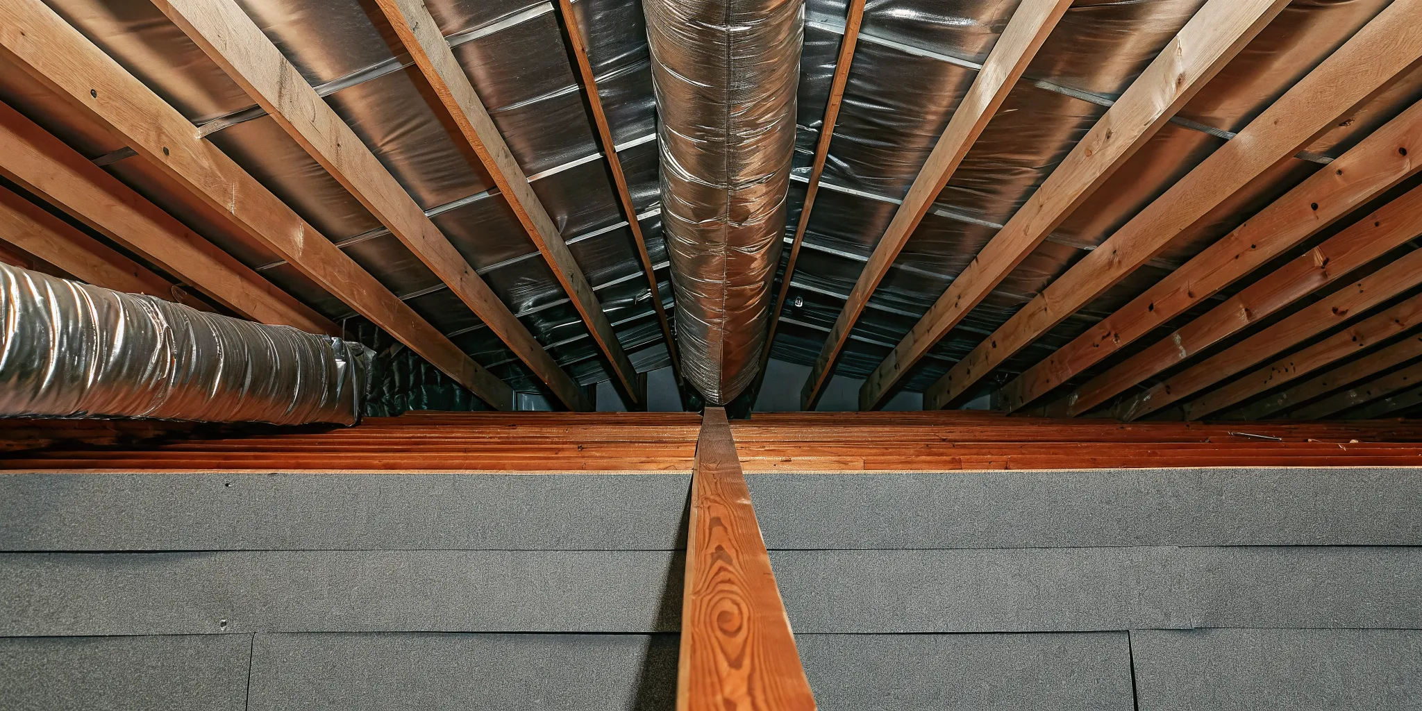 Radiant barrier and fiberglass insulation installed together in an attic.