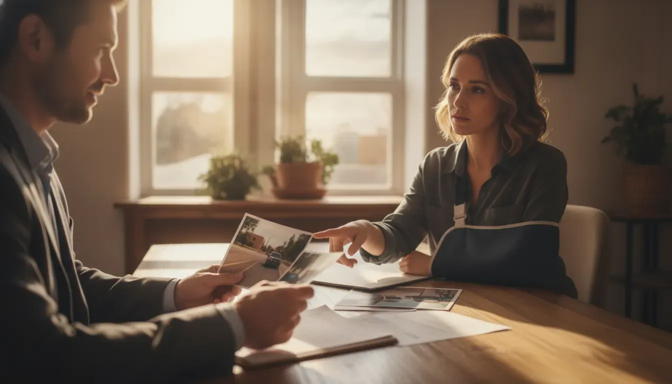 New Mexico crash attorney reviewing single vehicle accident evidence with an injured client