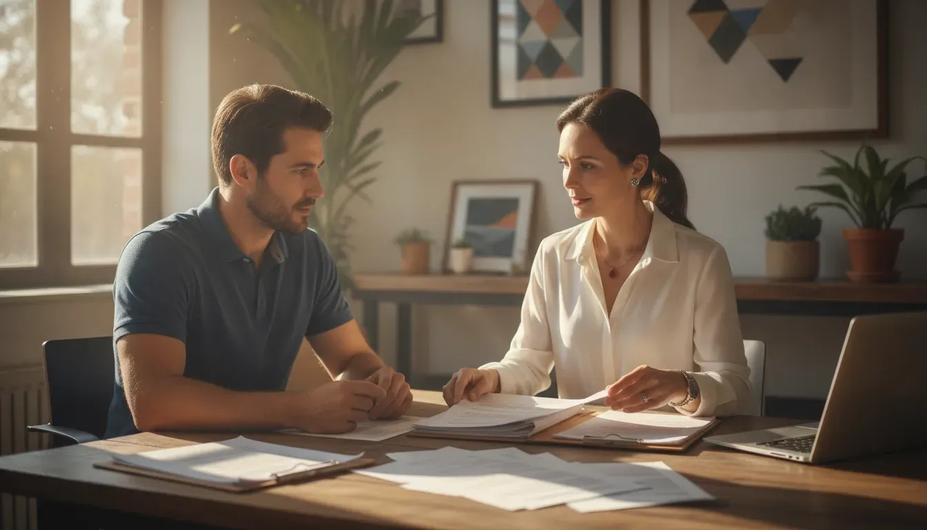 New Mexico business owner organizing invoices and work records with legal guidance