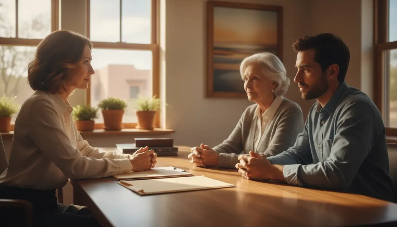 Family discussing wrongful death case next steps with a New Mexico attorney