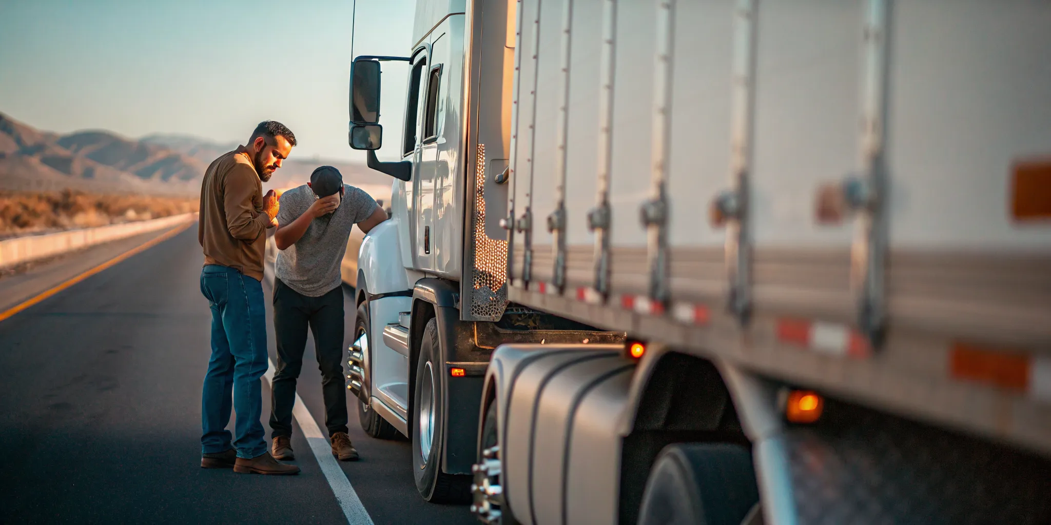 A commercial semi-truck involved in a highway inspection representing a New Mexico truck accident lawyer case investigation