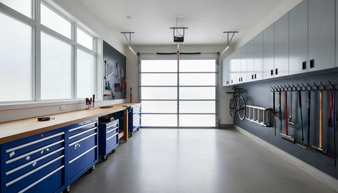 Durable custom garage cabinets with heavy-duty storage and off-floor mounting