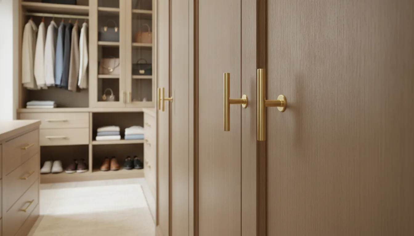 Closet cabinet hardware and door clearance