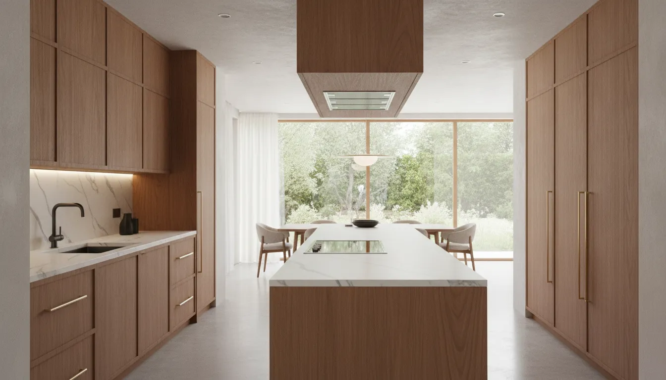 Custom inset cabinets with furniture-grade finish in a modern kitchen setting