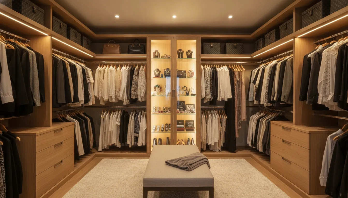 LED strip lighting under closet shelves