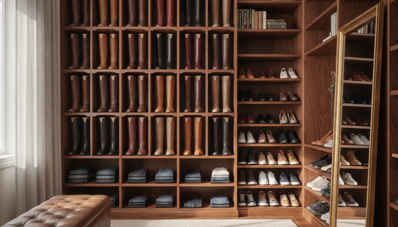 Tall boot storage integrated into a custom closet