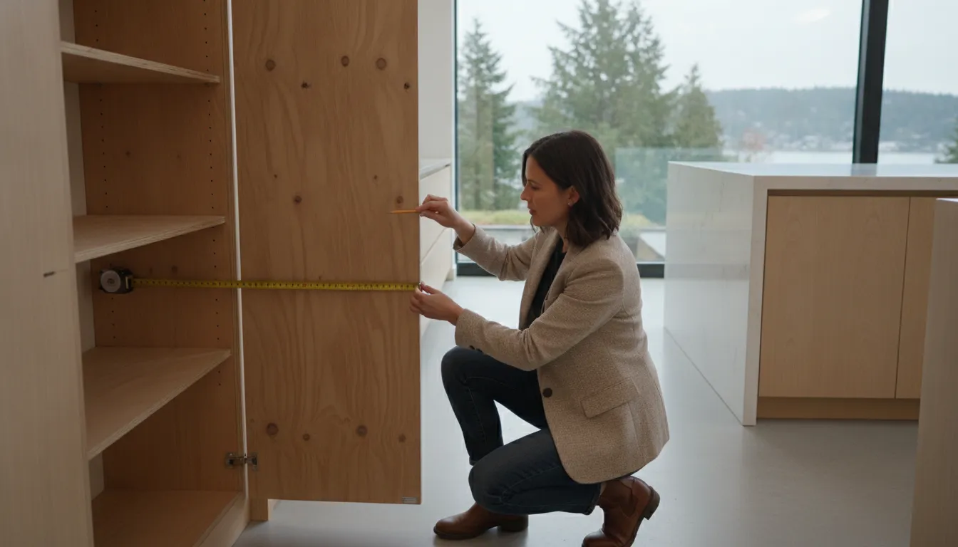 Designer measuring the depth of pantry shelving before installation