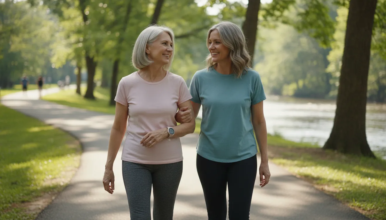Active senior wearing a GPS medical alert system while walking with family in Greenville