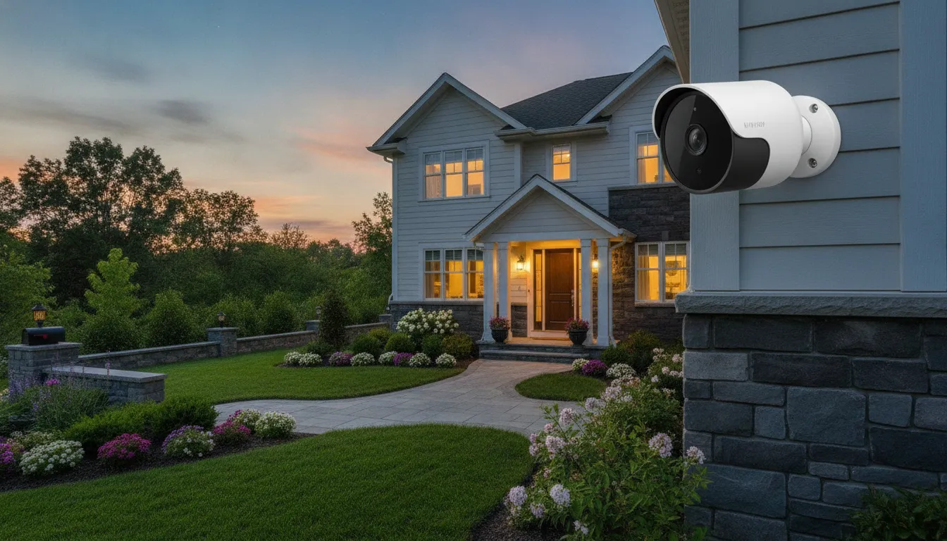 Best professionally installed home security systems include outdoor security cameras mounted around a South Carolina home