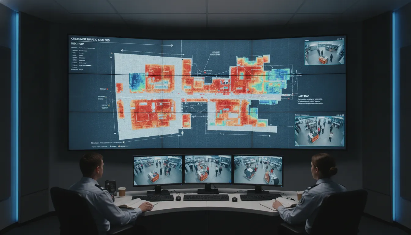 Retail store heat map visualization showing customer traffic patterns and dwell time analytics for store layout optimization