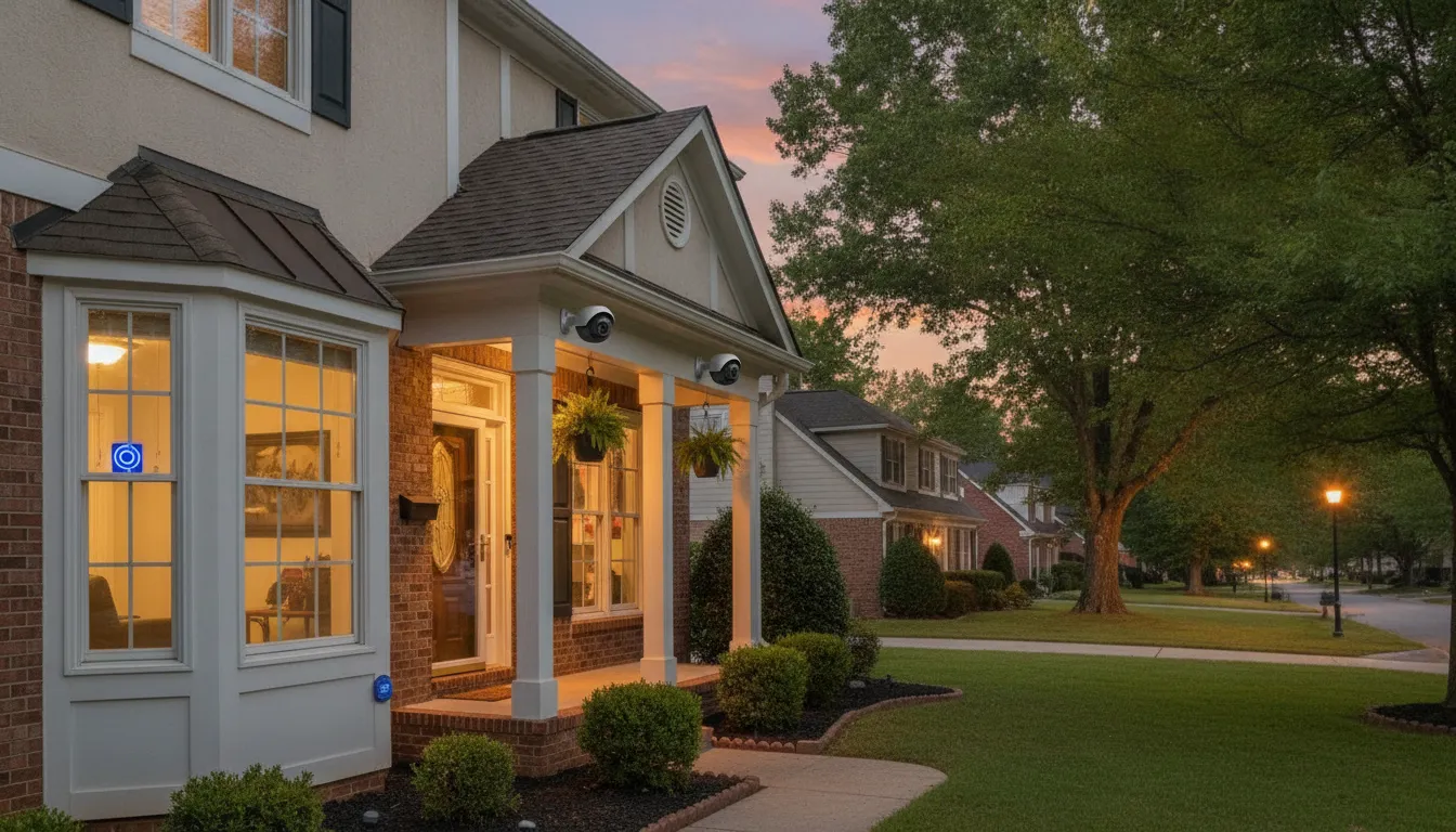 Professionally protected Greenville South Carolina home at dusk