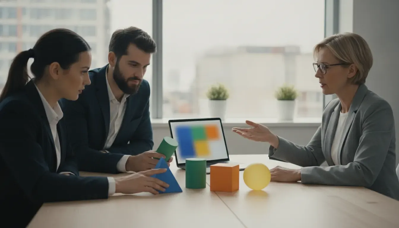Startup founders reviewing a text-free payroll workflow with an accounting advisor
