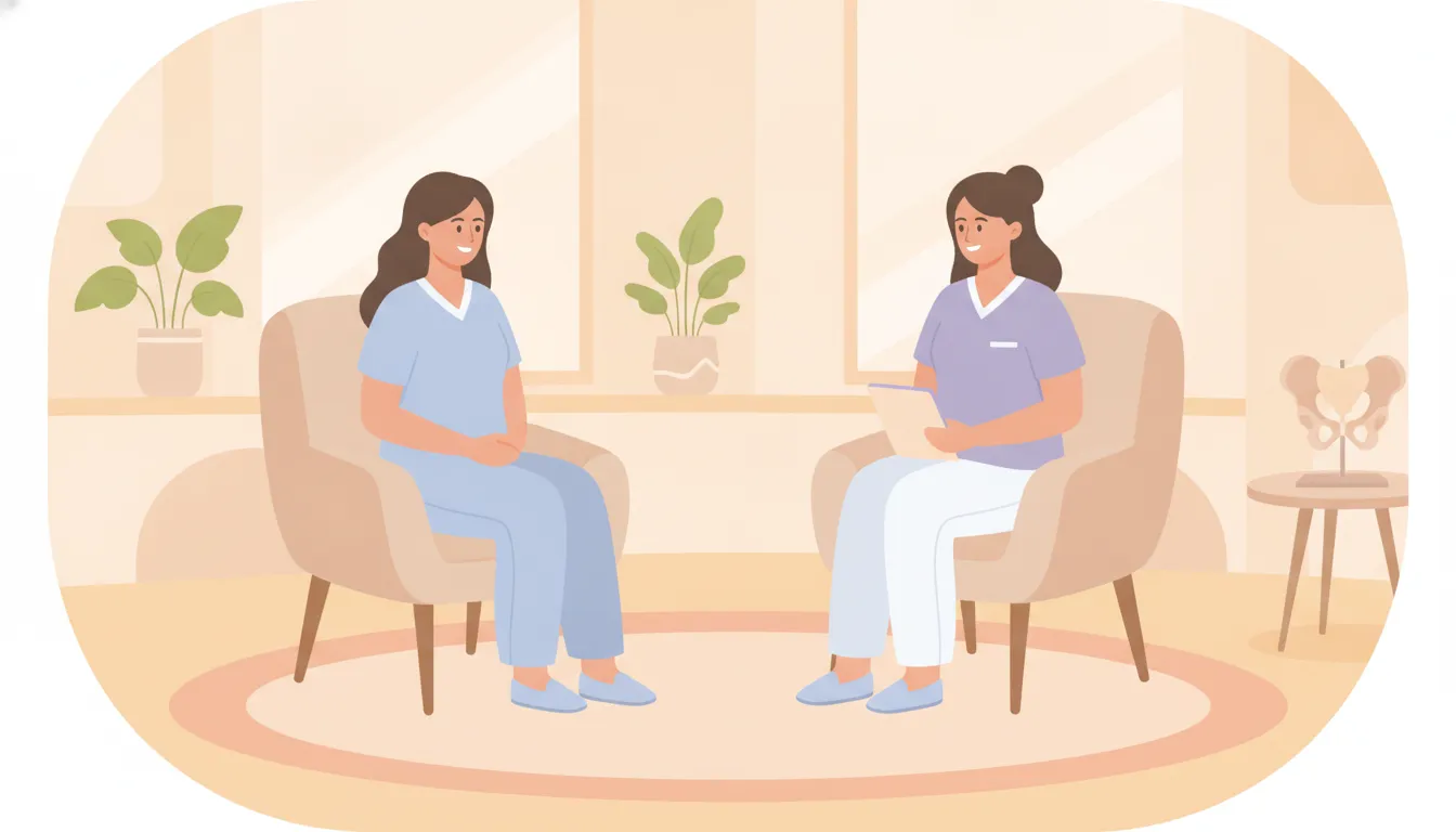Illustration of a woman discussing signs of UTI with a female clinician