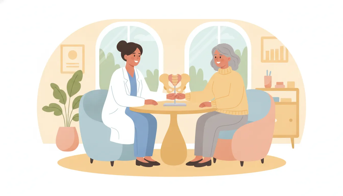 Woman discussing urinary leakage with a pelvic health physician
