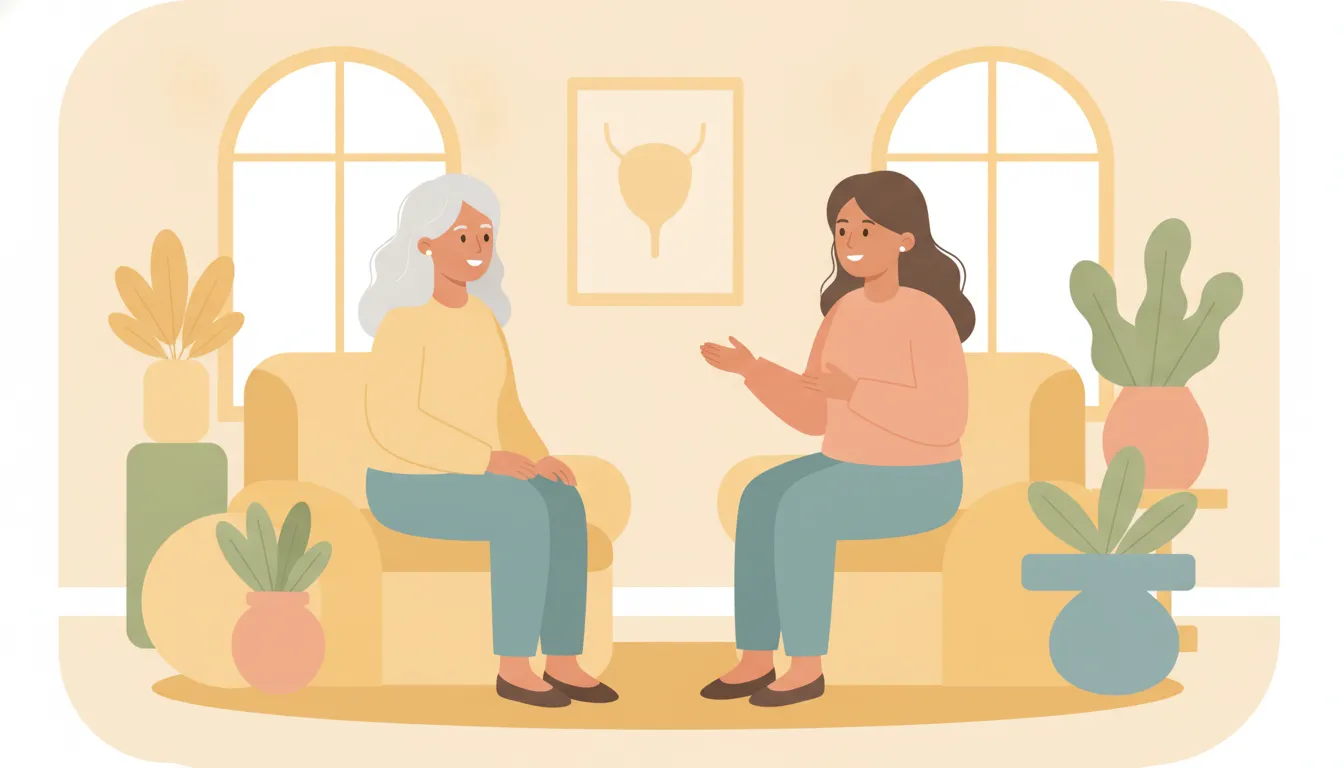 Woman speaking with a pelvic health physician about urinary incontinence and bladder health