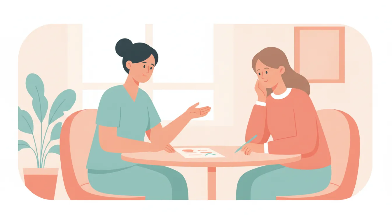 Woman discussing bladder symptoms with a female urogynecology physician