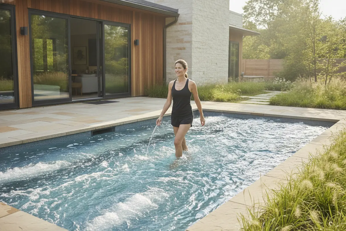 Adult walking against the current during a swim spa workout