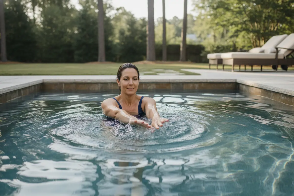 Controlled arm resistance exercise in a home swim spa
