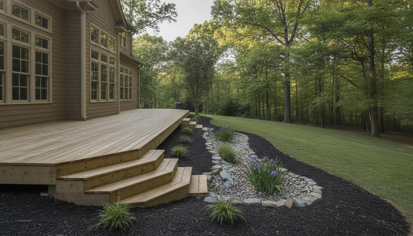 Carolina deck with planned grading and drainage around the house