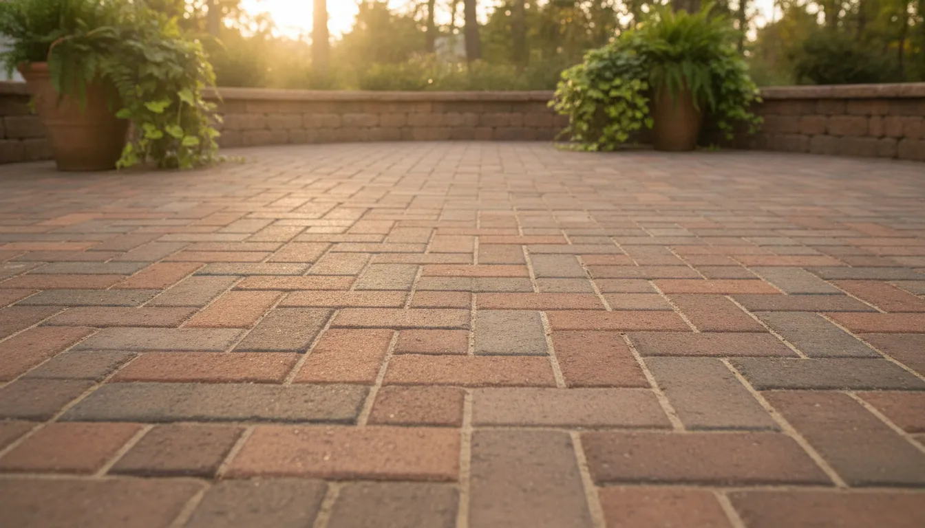 Close-up of a brick paver patio showing the texture and craftsmanship of quality Carolinas hardscape