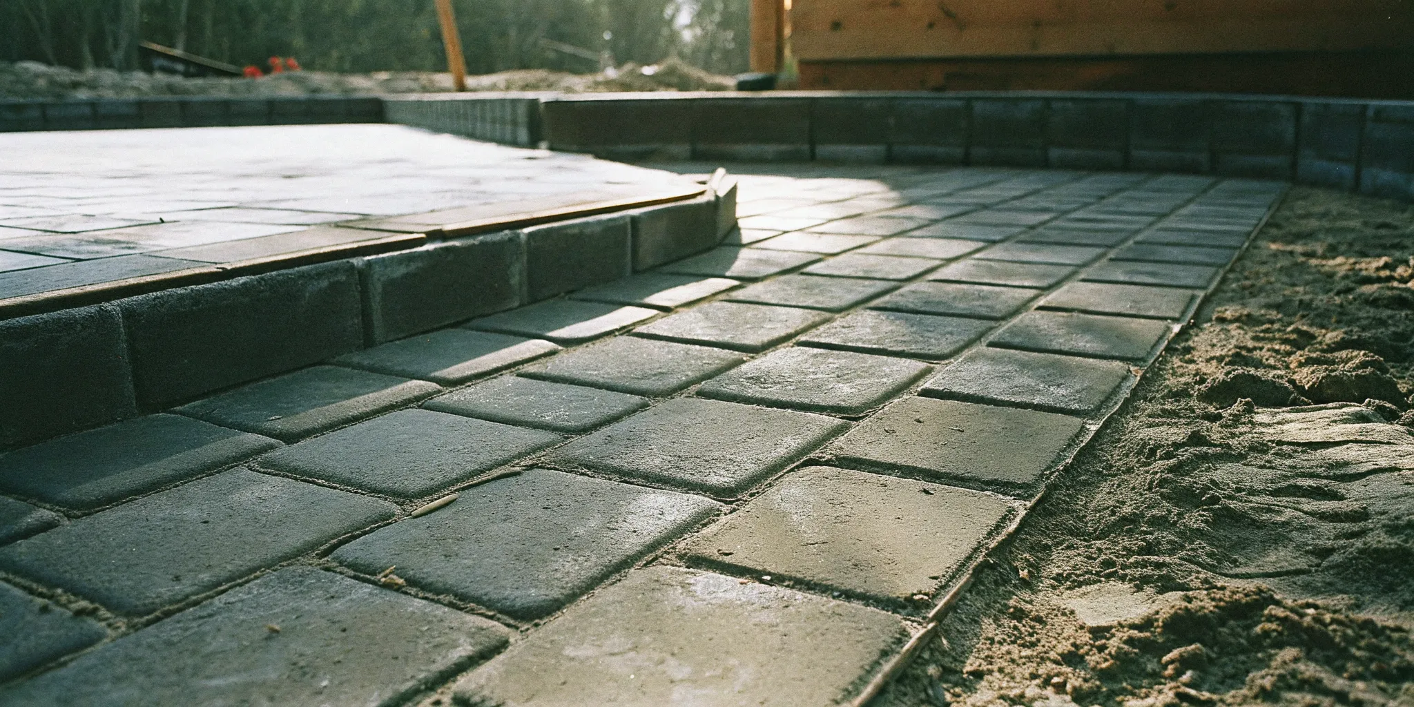 High-quality interlocking concrete pavers forming a level, stable foundation for a home spa