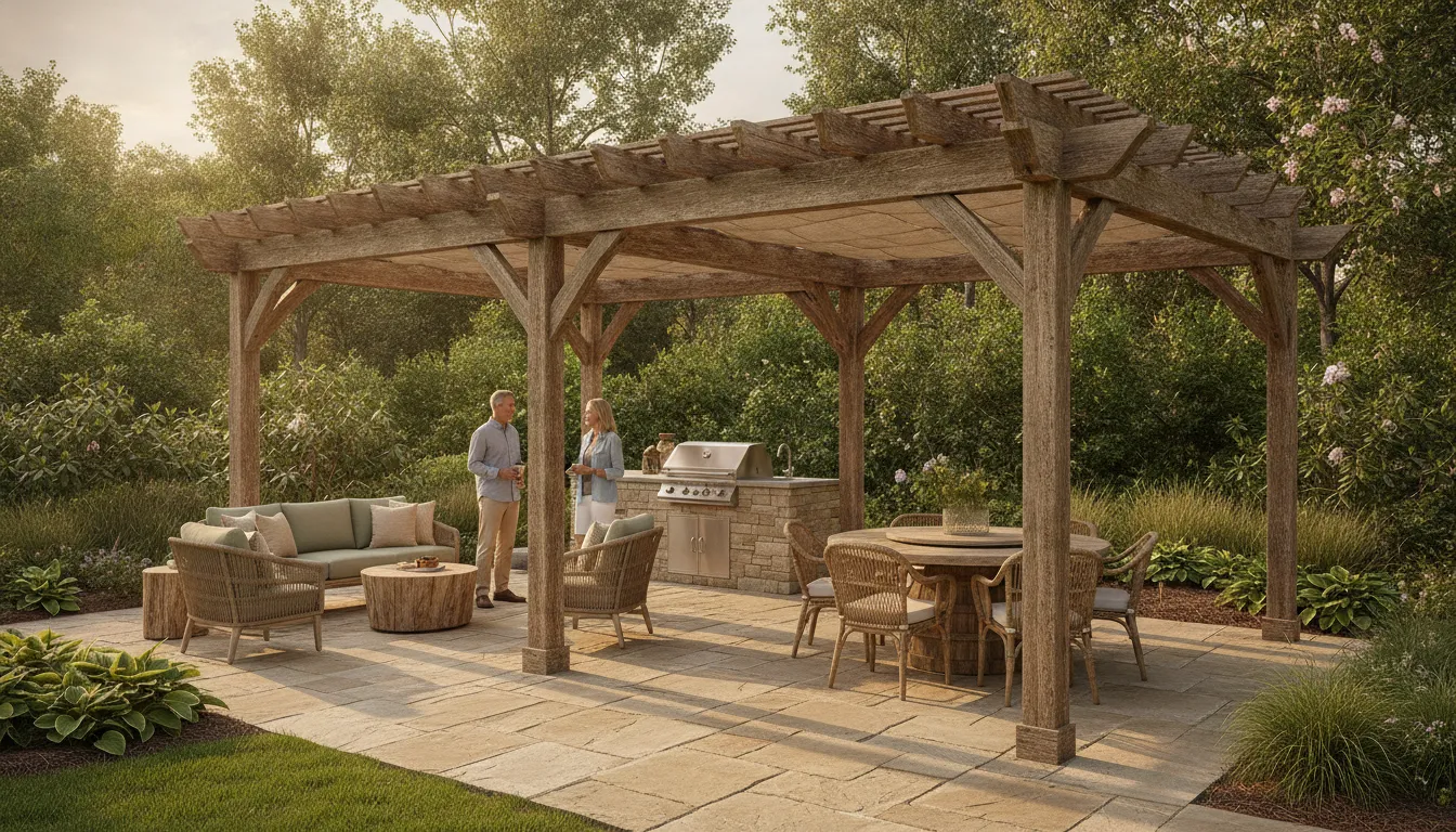 Pergola ideas for shaded seating in a Carolina backyard